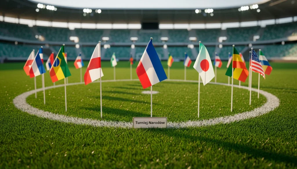 48 flag reprezentacji Mundialu 2026 ułożonych w kształt piłki nożnej